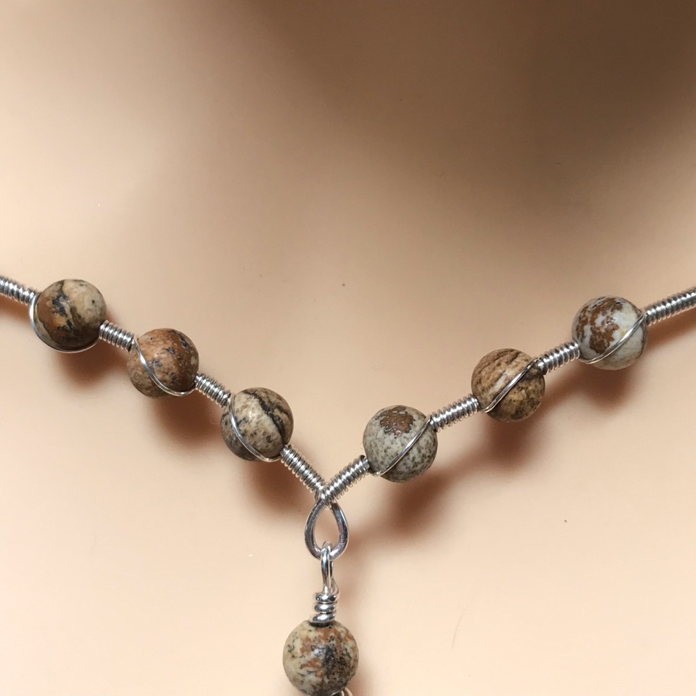 Jewelry Set- Picture Jasper Sterling Silver Necklace and Earring Set- Statement - Picture 8 of 11